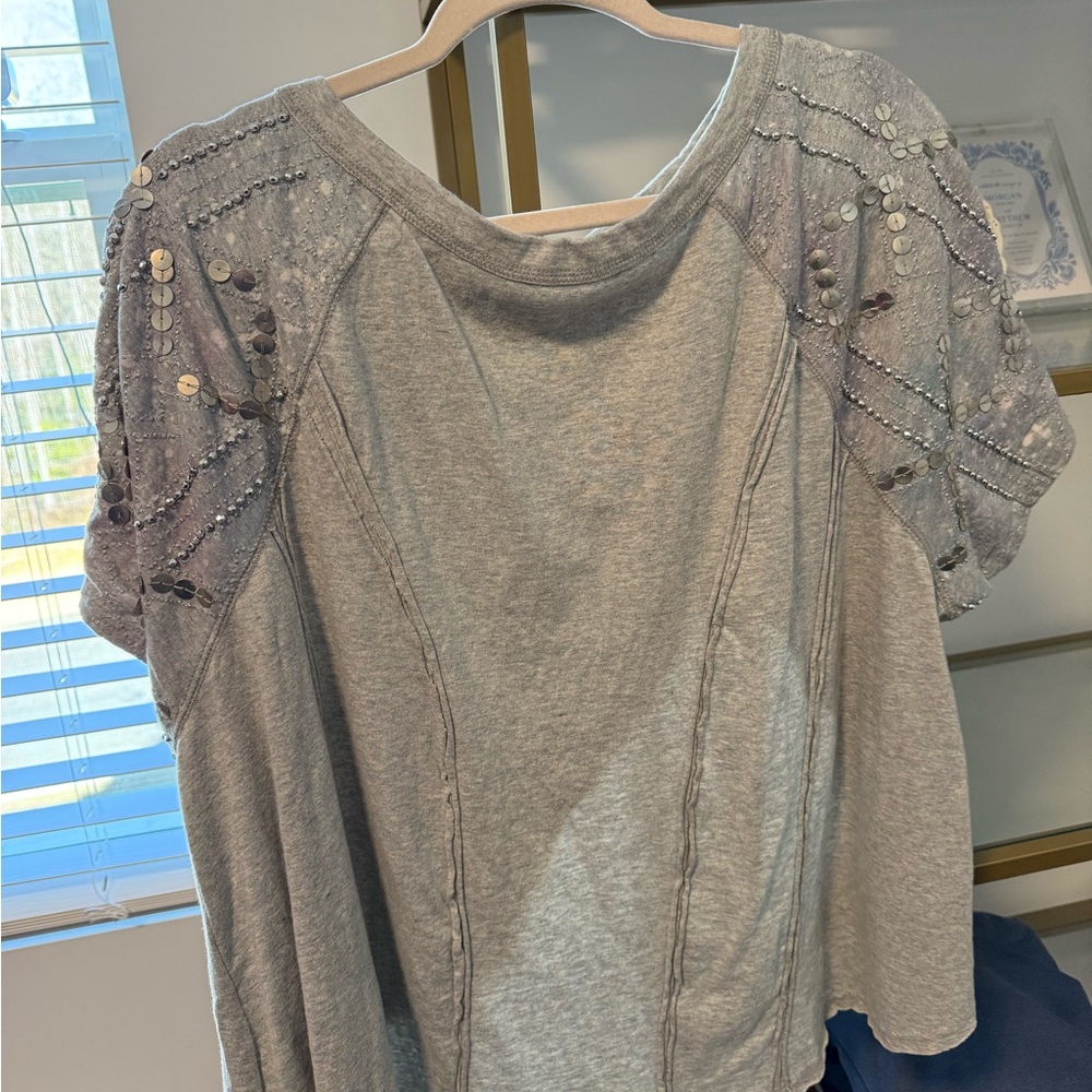 Free People Gray Sequin Embellished Women's Top